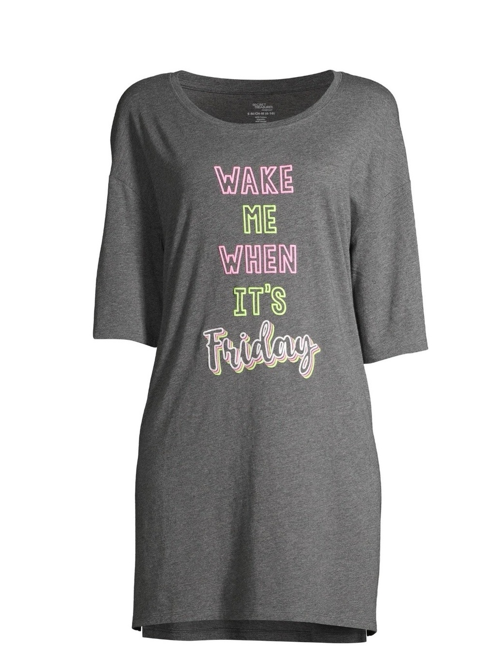 Women’s Secret Treasures gray sleepshirt WAKE ME WHEN ITS FRIDAY Size S-M